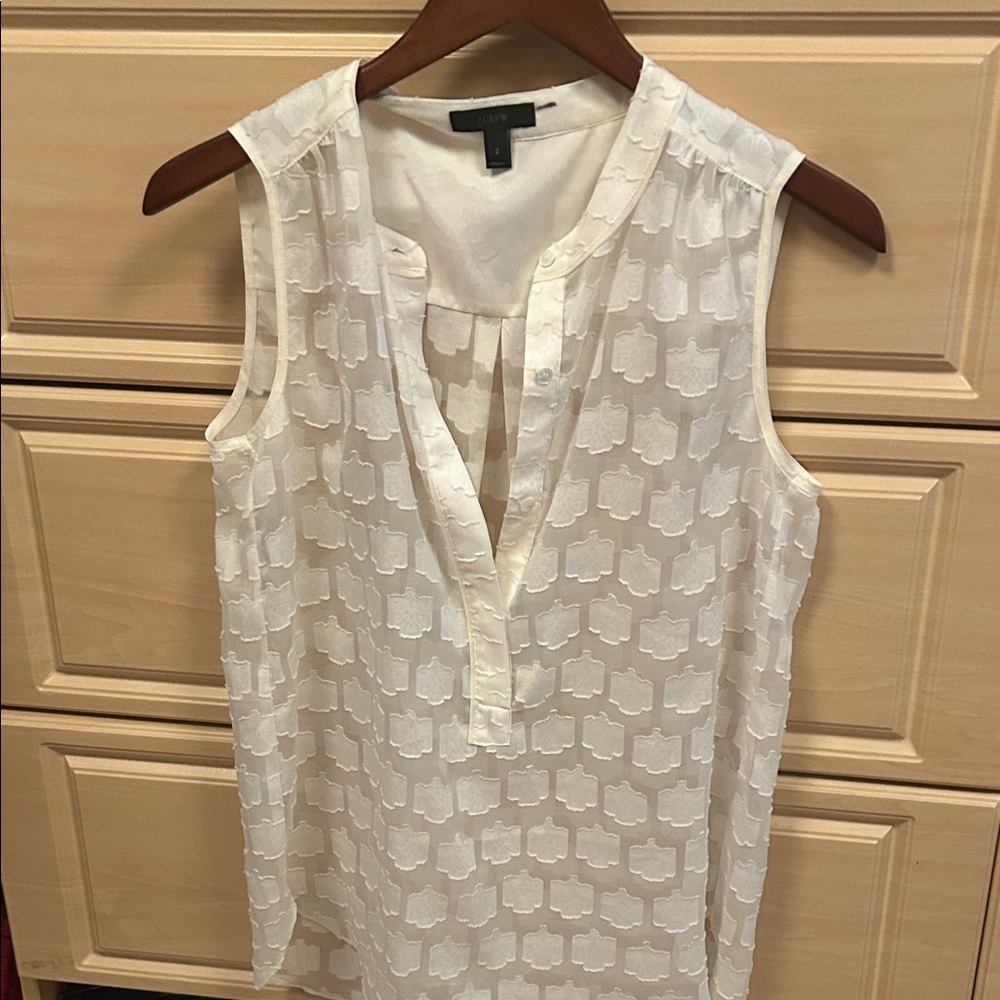 J. Crew White Sleeveless Textured Split-Neck Camisole